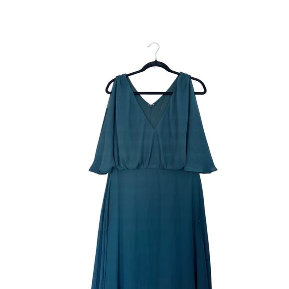 NWOT After Six Split Blouson Sleeve Maxi Gown Women’s Chiffon Evergreen 14 - Picture 6 of 7